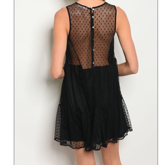 Black Sleeveless Tulle Mesh Multi Tier Dress - Picture 2 of 2